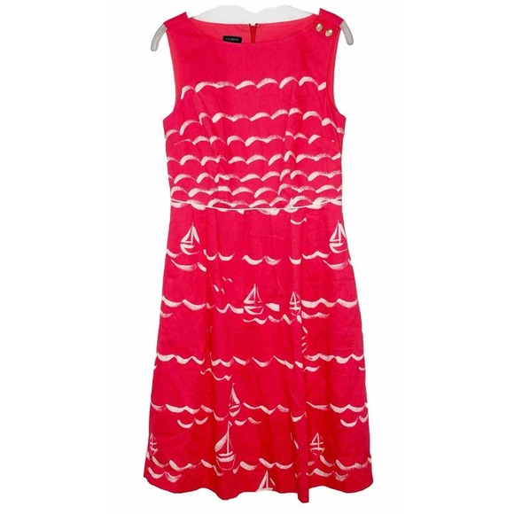 Talbots Coral Cactus Pink Nautical Smooth Sailing Fit & Flare Dress Size 4 - Picture 1 of 7